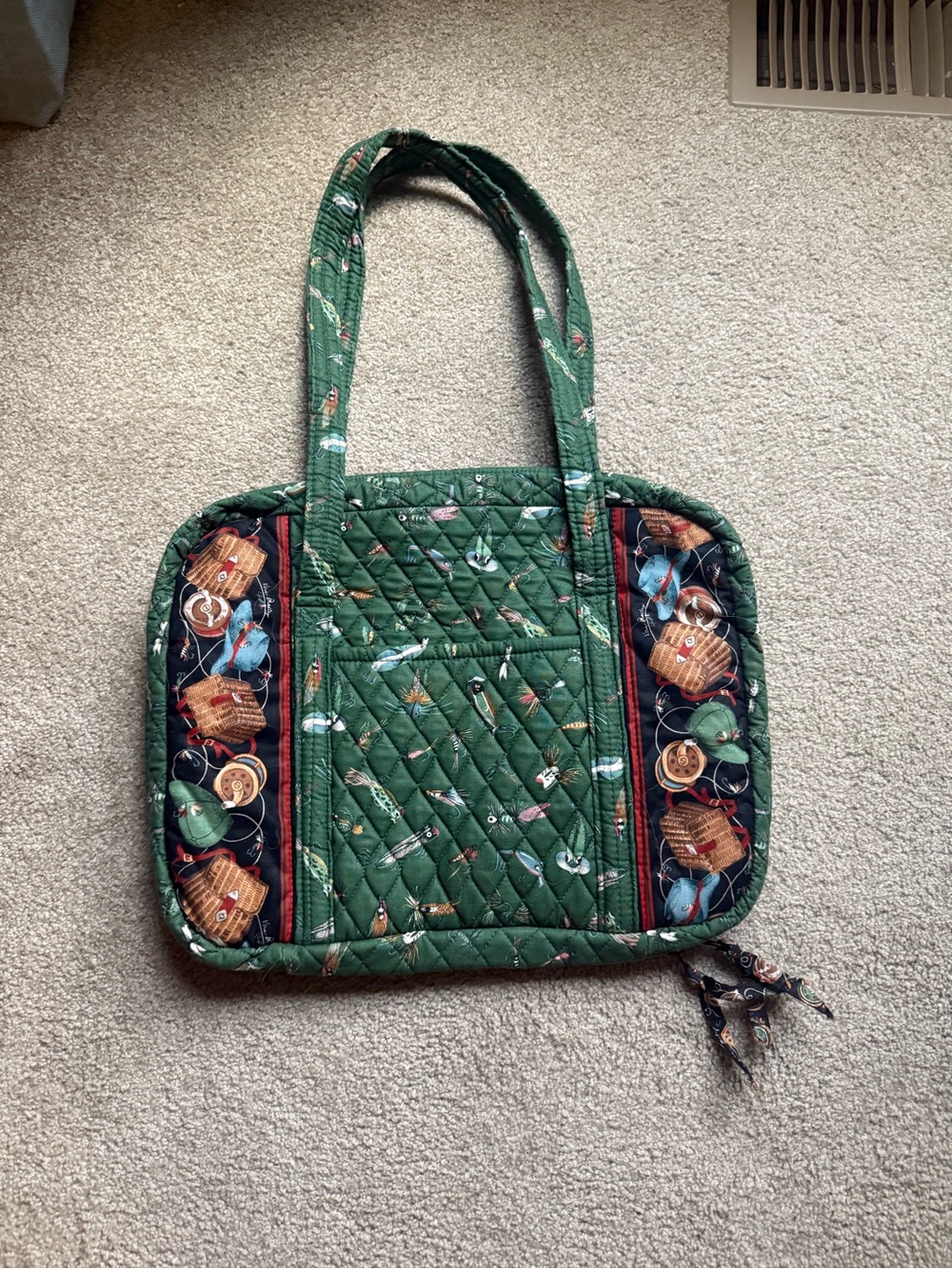 Vintage Vera Bradley Laptop Tote Green Lures